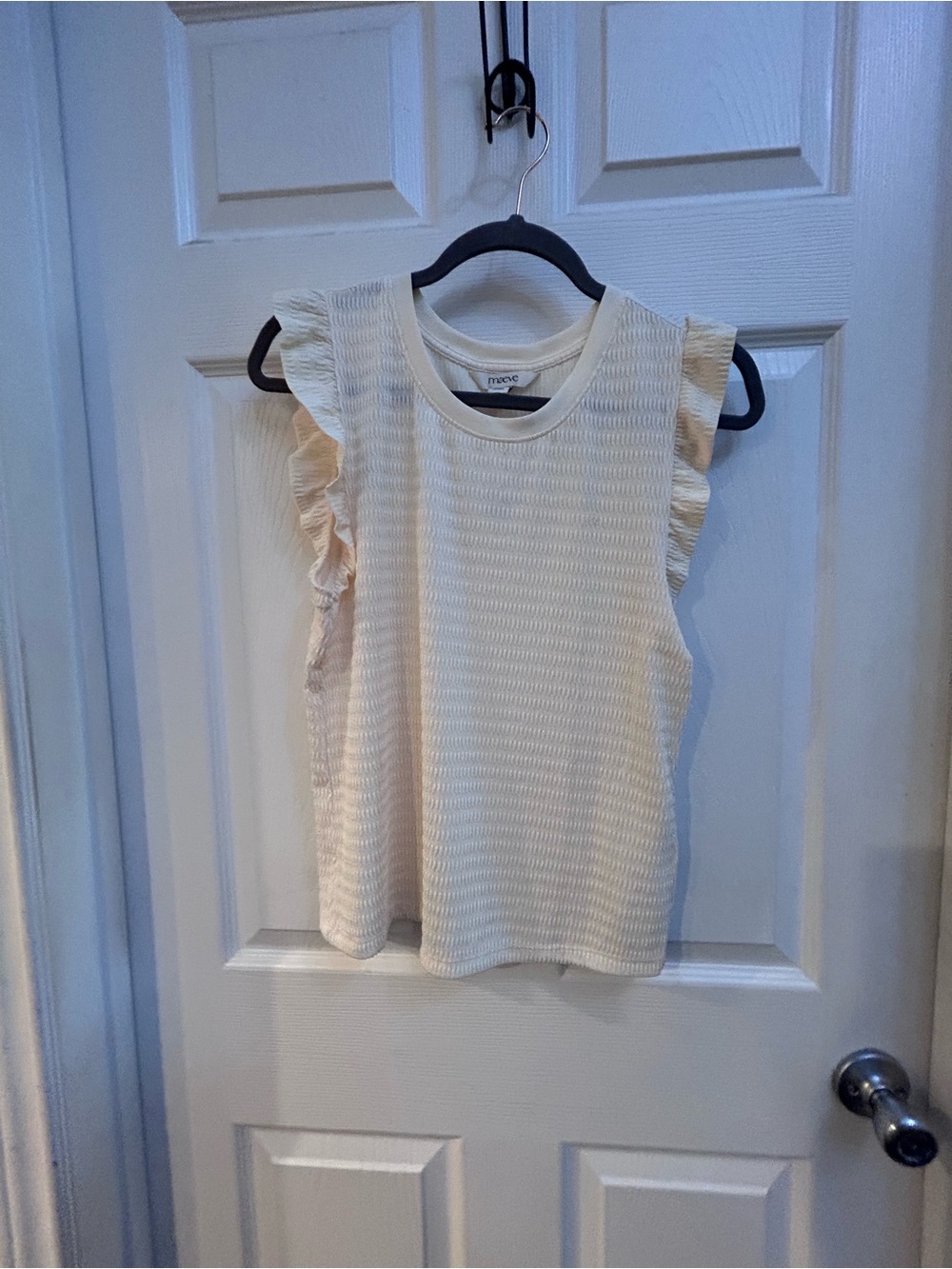 NWT! - Maeve (Anthropologie) Ivory Textured Ruffle-Sleeve Tank - Picture 5 of 6